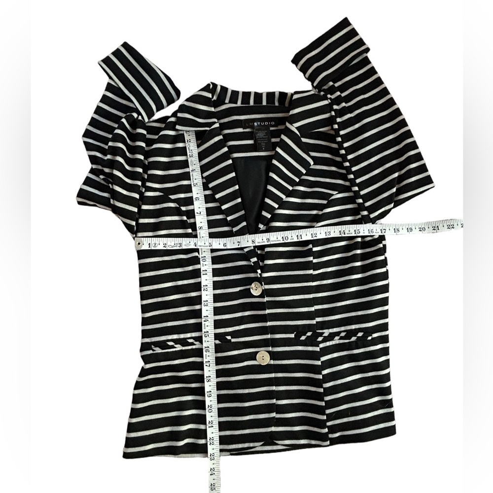 LM Studio Black White lined Striped knit Blazer Jacket Size 8 career Office chic - Picture 4 of 7